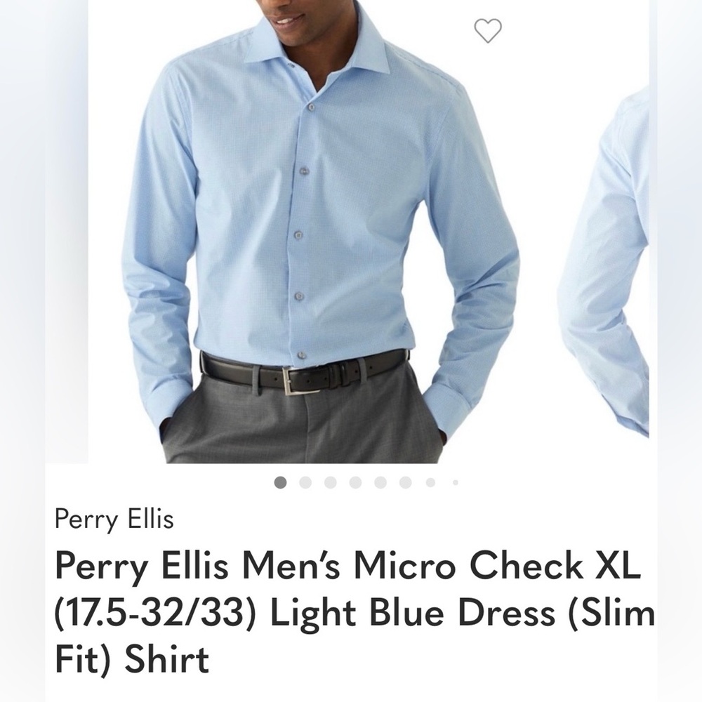 Perry Ellis Men’s Micro Check XL (17.5-32/33) Light Blue Dress (Slim Fit) Shirt